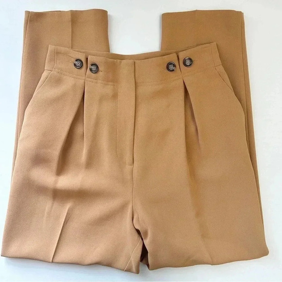 Topshop Betty Peg Trousers High Waisted Cropped Paperbag Pants Tan Camel Size 4 - Picture 16 of 16